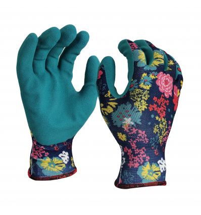 Sinise lillemustriga naiste aiakindad türkiissinise latekskattega