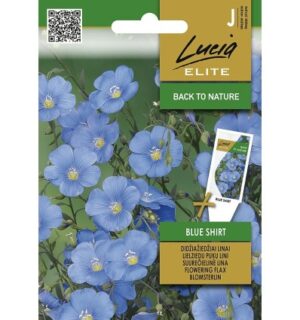 Suureõielise lina Blue Shirt seemnepakend siniste õitega